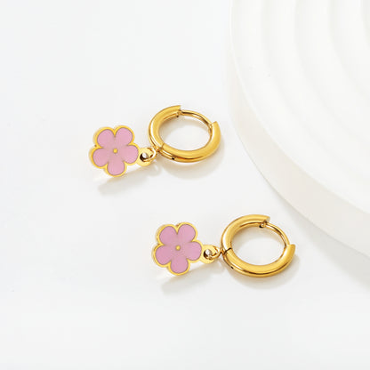 Bulk Colorful Enamel Flower Charm Earrings 18K PVD Gold Waterproof