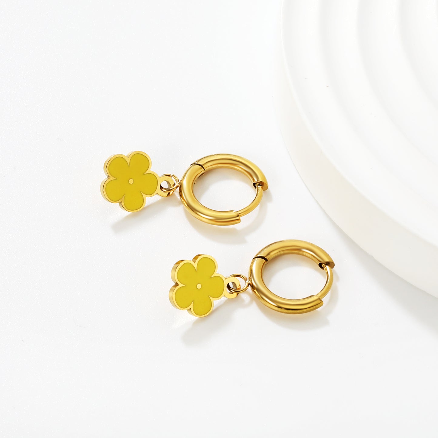 Bulk Colorful Enamel Flower Charm Earrings 18K PVD Gold Waterproof