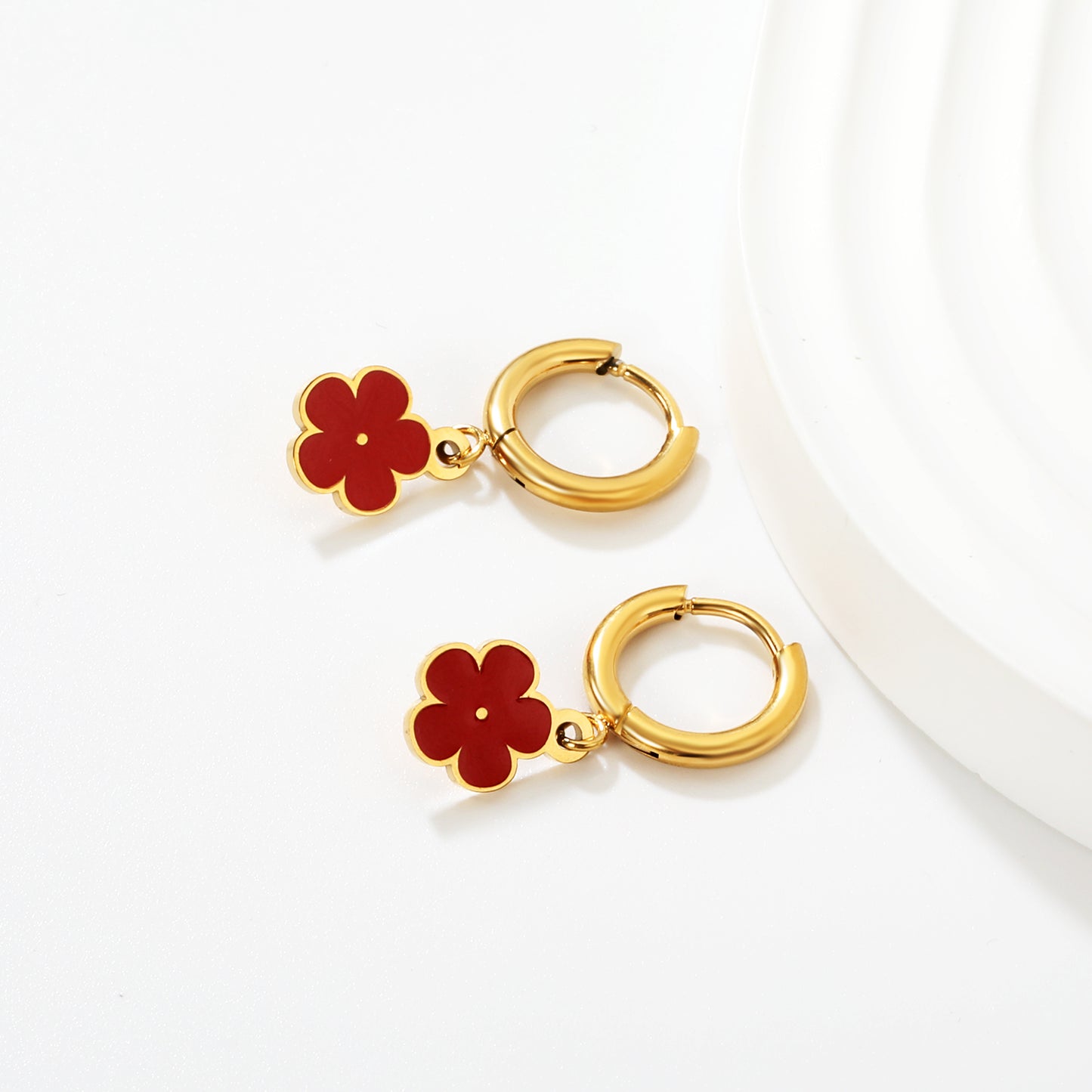 Bulk Colorful Enamel Flower Charm Earrings 18K PVD Gold Waterproof