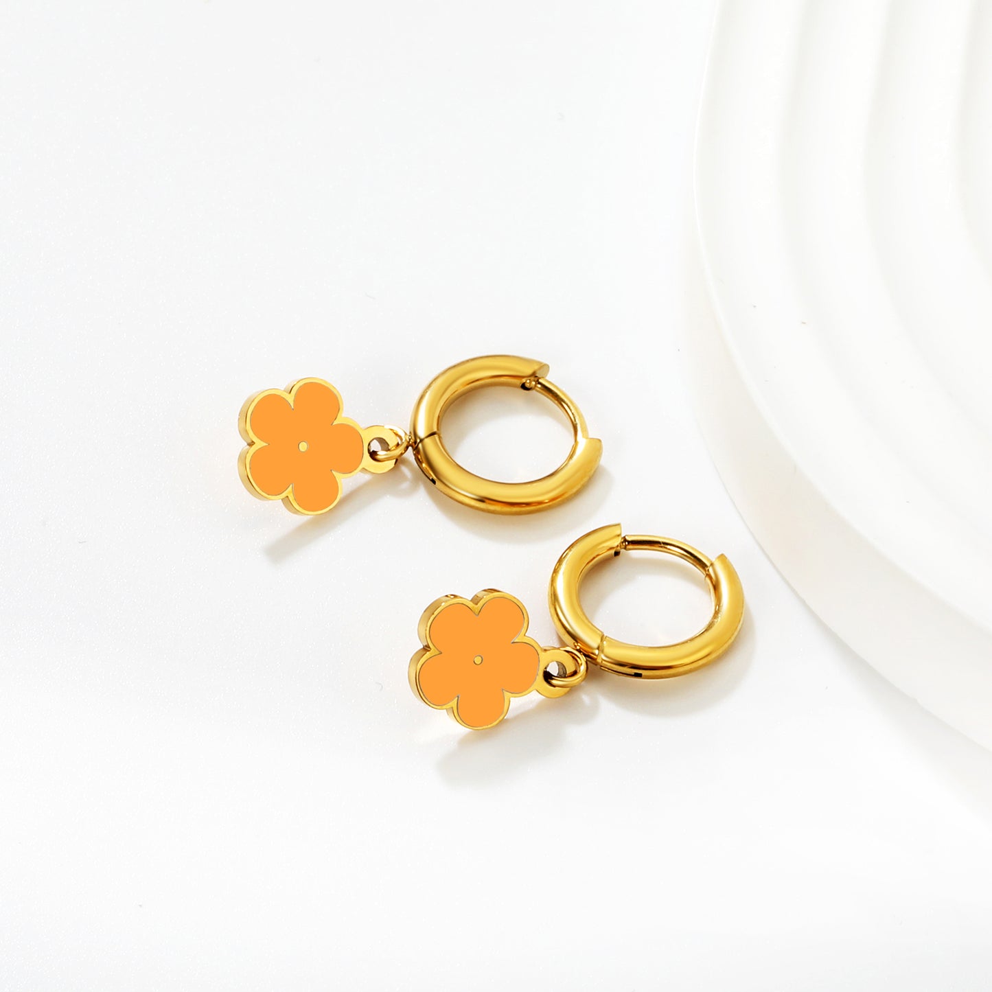 Bulk Colorful Enamel Flower Charm Earrings 18K PVD Gold Waterproof