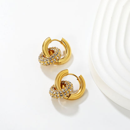 Wholesale Double Interlocking Hoop Earrings PVD Gold Crystal Tarnish Free