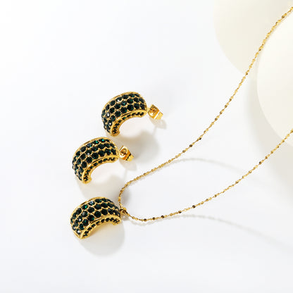 Wholesale Waterproof PVD Curved Gemstone Jewelry Set (Necklace/Earrings)