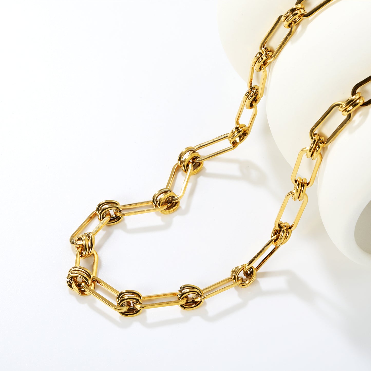 Wholesale Waterproof PVD Gold Chunky Geometric Link Chain Necklace