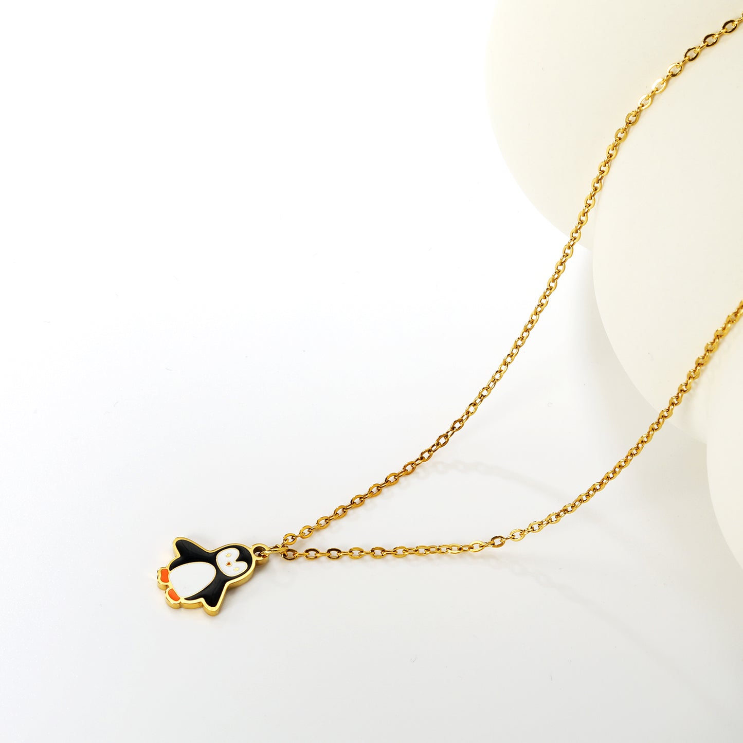 Bulk Waterproof PVD Gold Plated Enamel Penguin Pendant Necklace