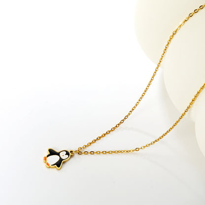 Bulk Waterproof PVD Gold Plated Enamel Penguin Pendant Necklace