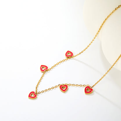 Wholesale Waterproof PVD Multi Red Enamel Heart Necklace