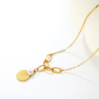 Bulk Waterproof PVD Paperclip Chain Shell Pearl Necklace