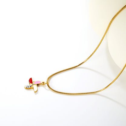 Bulk Waterproof PVD Enamel Butterfly Necklace with CZ Center