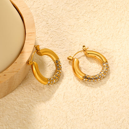 Wholesale 18K Gold Plated Pave Huggie Hoop Earrings Cubic Zirconia Waterproof