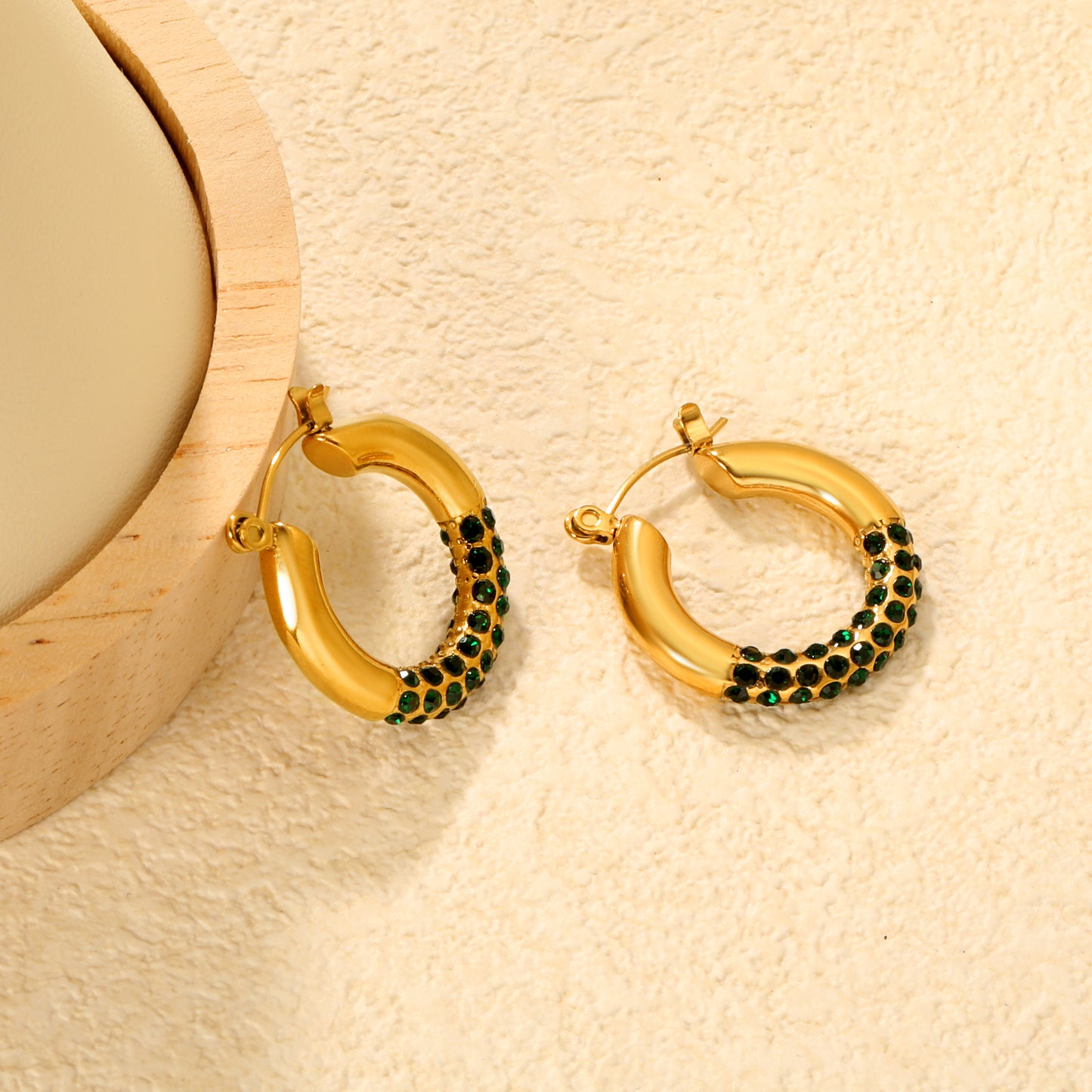 Wholesale 18K Gold Plated Pave Huggie Hoop Earrings Cubic Zirconia Waterproof