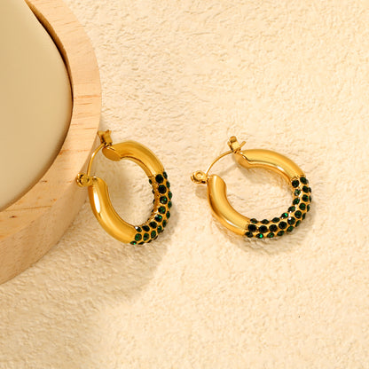 Wholesale 18K Gold Plated Pave Huggie Hoop Earrings Cubic Zirconia Waterproof
