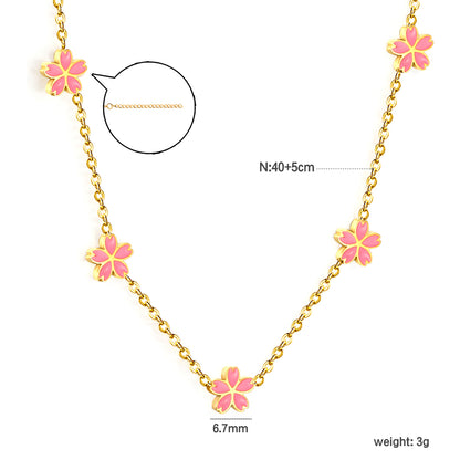 Wholesale Gold Tone Pink Flower Necklace Delicate Bloom