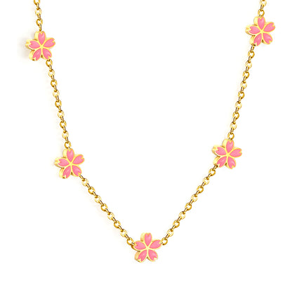 Wholesale Gold Tone Pink Flower Necklace Delicate Bloom