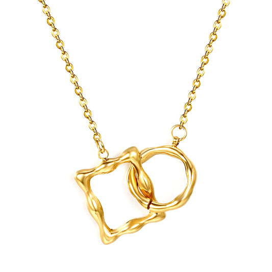 Wholesale Stainless Steel Irregular Square and Round Clasp Pendant Necklace