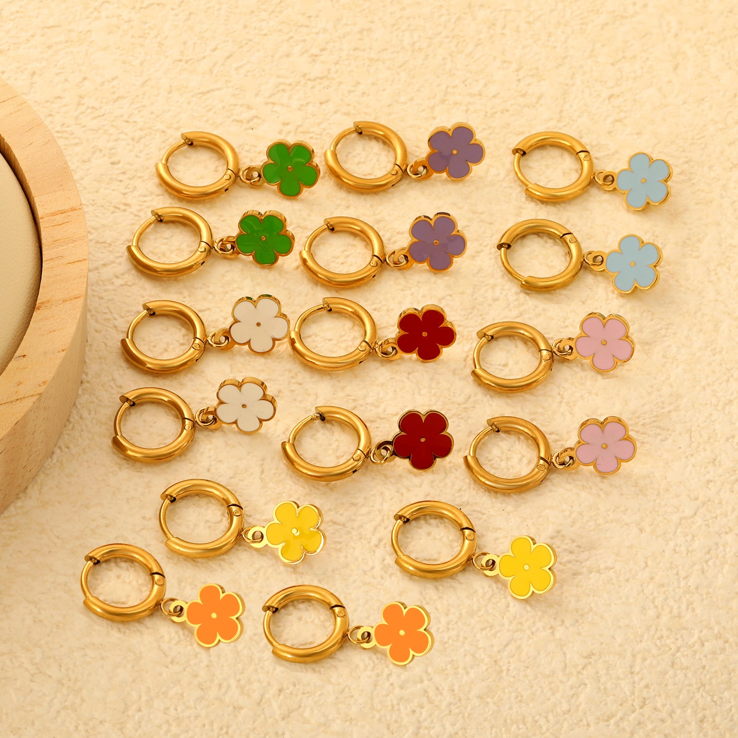 Bulk Colorful Enamel Flower Charm Earrings 18K PVD Gold Waterproof