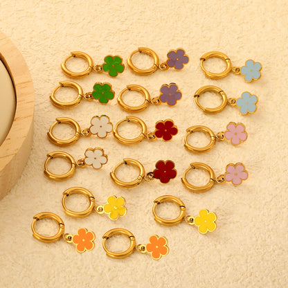 Bulk Colorful Enamel Flower Charm Earrings 18K PVD Gold Waterproof
