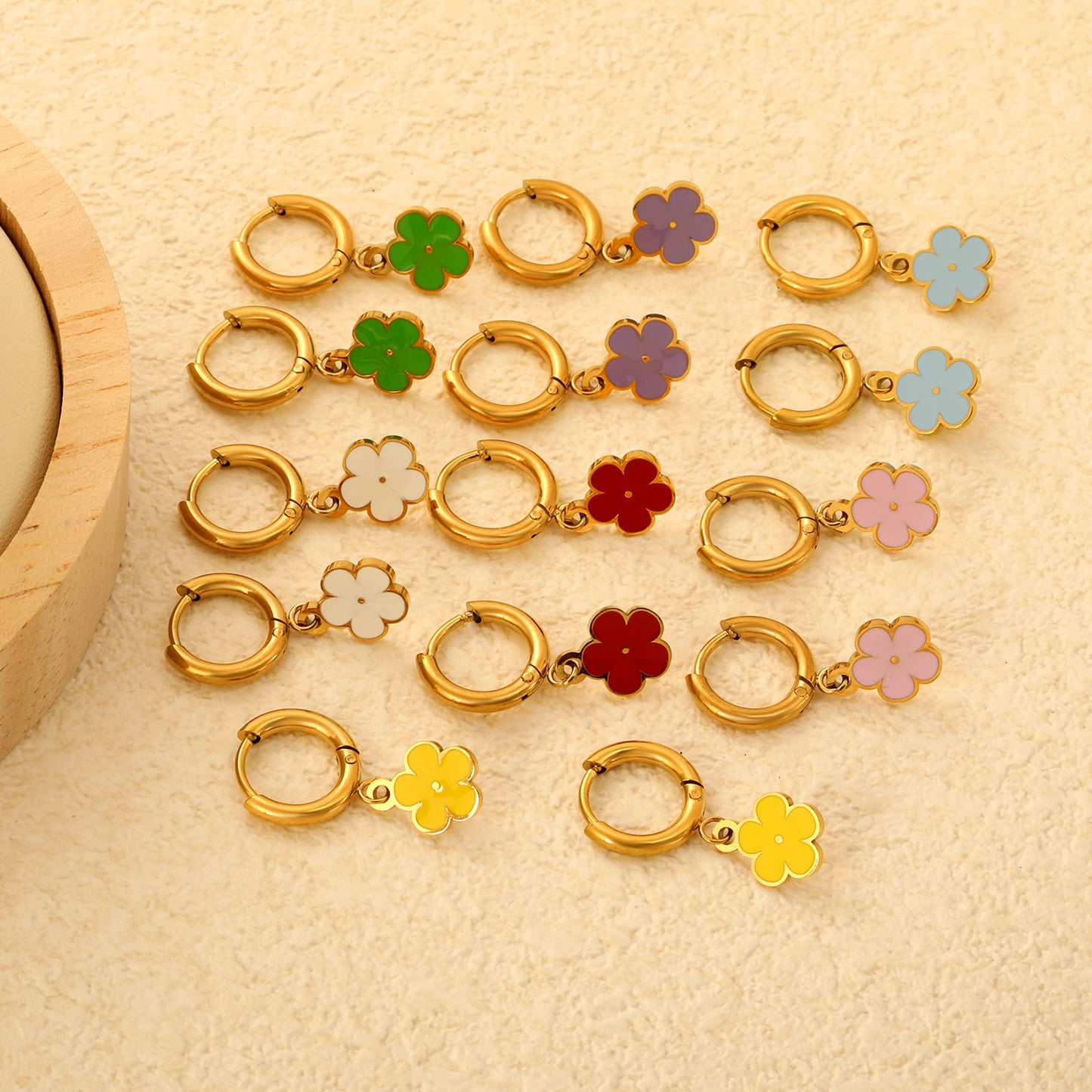 Bulk Colorful Enamel Flower Charm Earrings 18K PVD Gold Waterproof