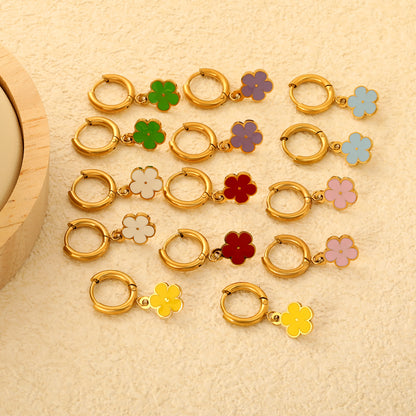 Bulk Colorful Enamel Flower Charm Earrings 18K PVD Gold Waterproof