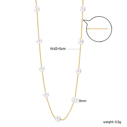Wholesale Stainless Steel 7pcs 8mm White Pearls Bead Chain Necklace
