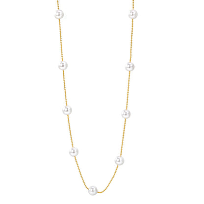 Wholesale Stainless Steel 7pcs 8mm White Pearls Bead Chain Necklace