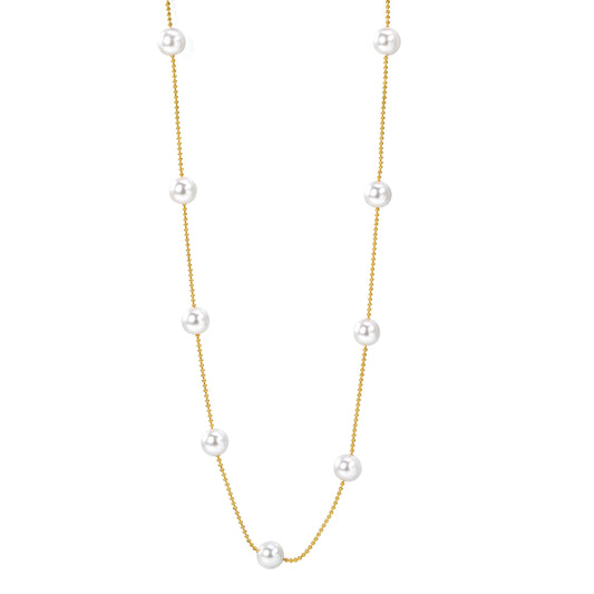 Wholesale Stainless Steel 7pcs 8mm White Pearls Bead Chain Necklace