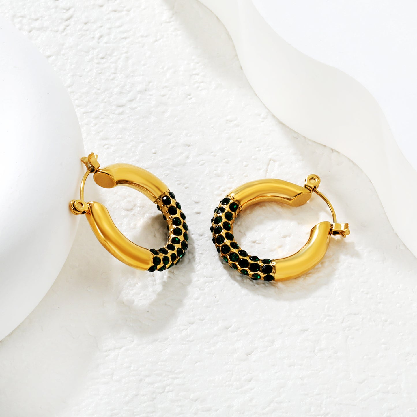 Wholesale 18K Gold Plated Pave Huggie Hoop Earrings Cubic Zirconia Waterproof