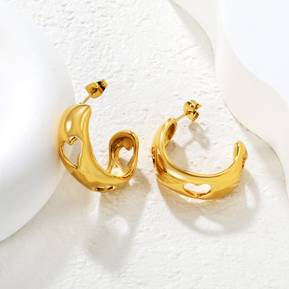 Wholesale Openwork C Hoop Earrings PVD Gold Geometric Design - Jacey Jewelry