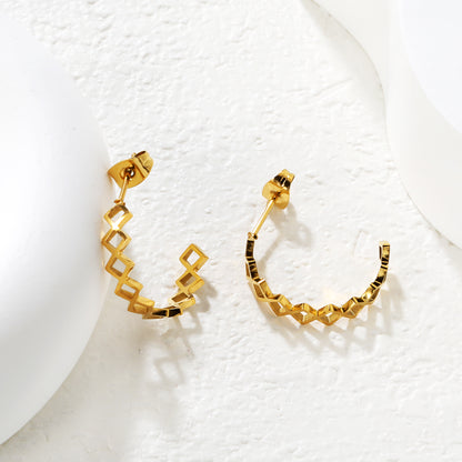 Wholesale Waterproof PVD Gold Plated Lozenge Link Hoop Earrings