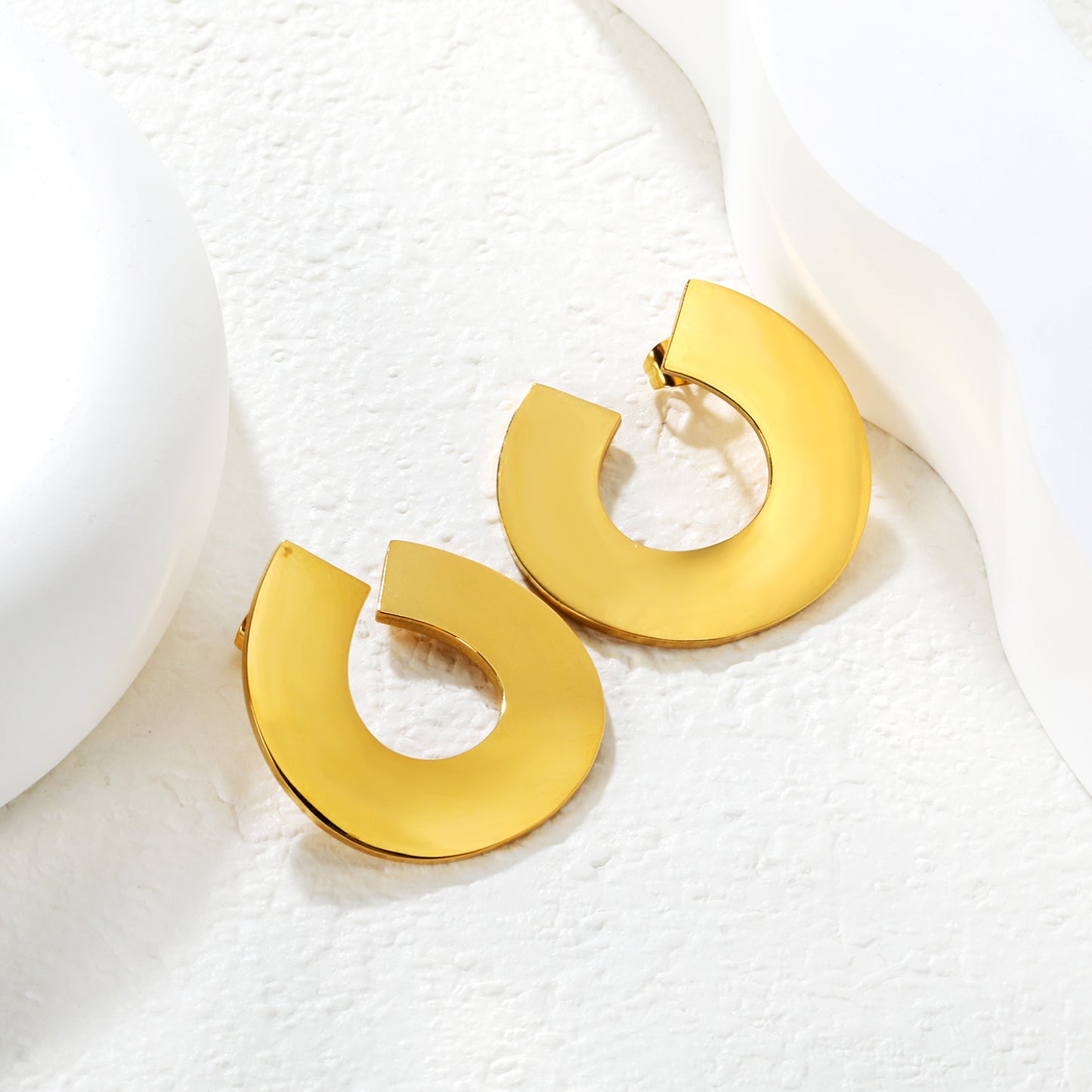Bulk Waterproof PVD Gold Plated Wide Polished U Hoop Earrings