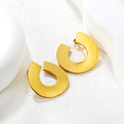 Bulk Waterproof PVD Gold Plated Wide Polished U Hoop Earrings