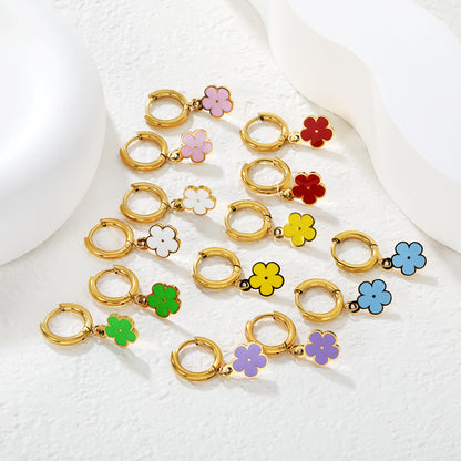 Bulk Colorful Enamel Flower Charm Earrings 18K PVD Gold Waterproof