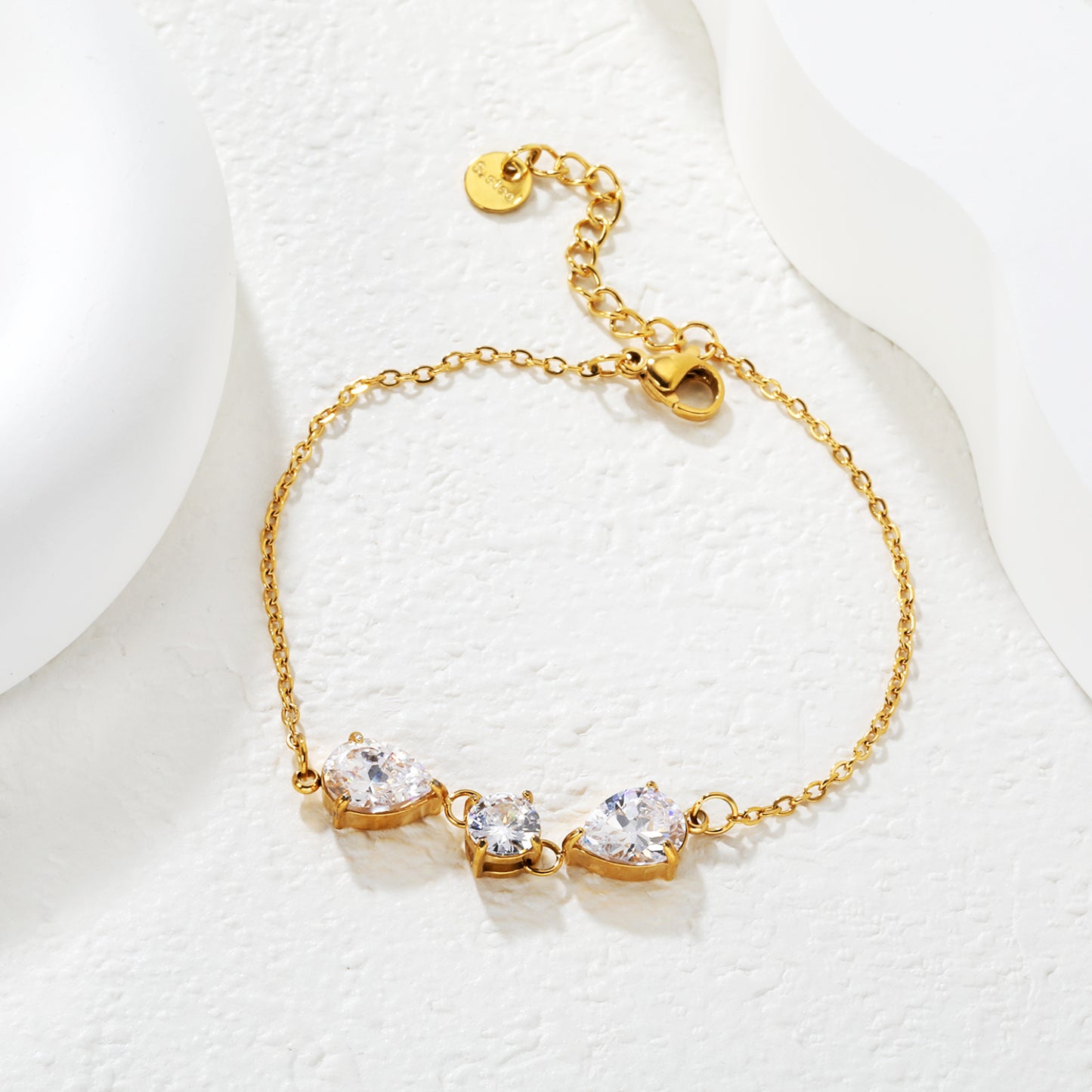 Wholesale Waterproof PVD Pear Cut & Round White Gemstone Bracelet