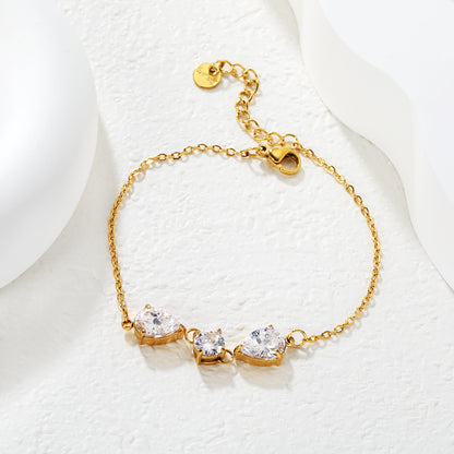 Wholesale Waterproof PVD Pear Cut & Round White Gemstone Bracelet