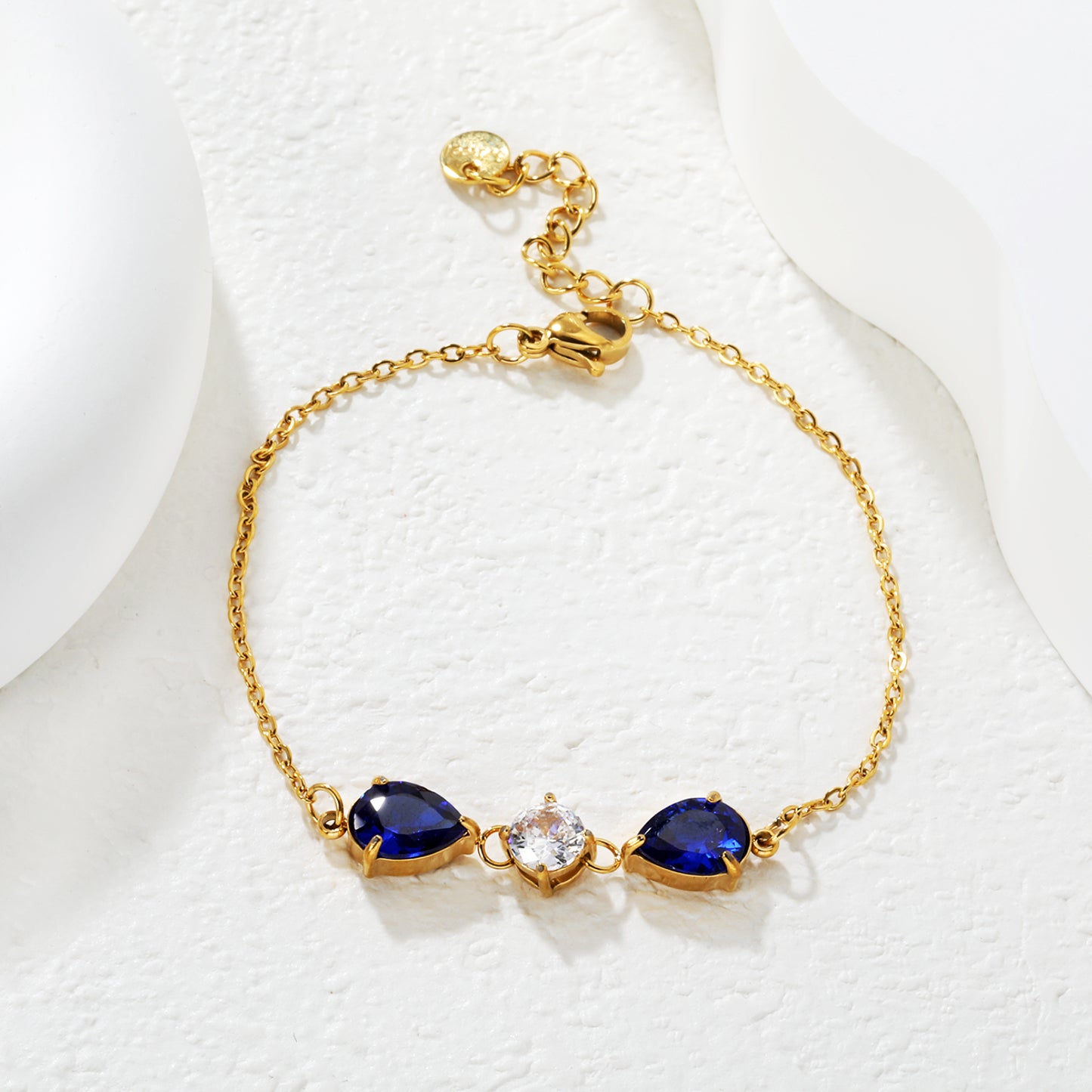 Wholesale Waterproof PVD Pear Cut & Round White Gemstone Bracelet