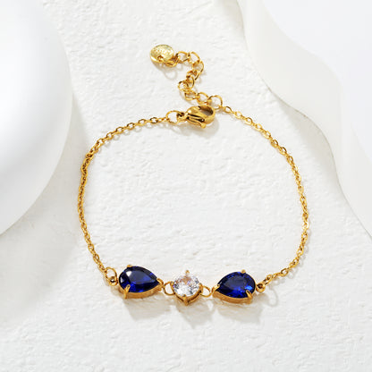 Wholesale Waterproof PVD Pear Cut & Round White Gemstone Bracelet