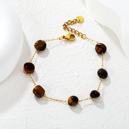 Wholesale Waterproof PVD Tiger Eye Stone Accent Bracelet
