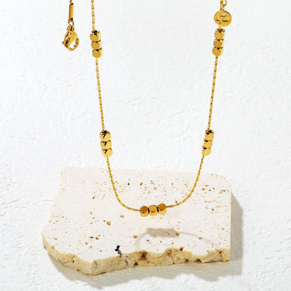 Bulk Waterproof PVD Gold Long Chain Necklace with Square Accents