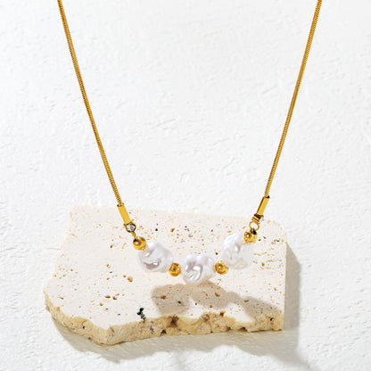 Wholesale Waterproof PVD Cloud Necklace with Pearl Accents