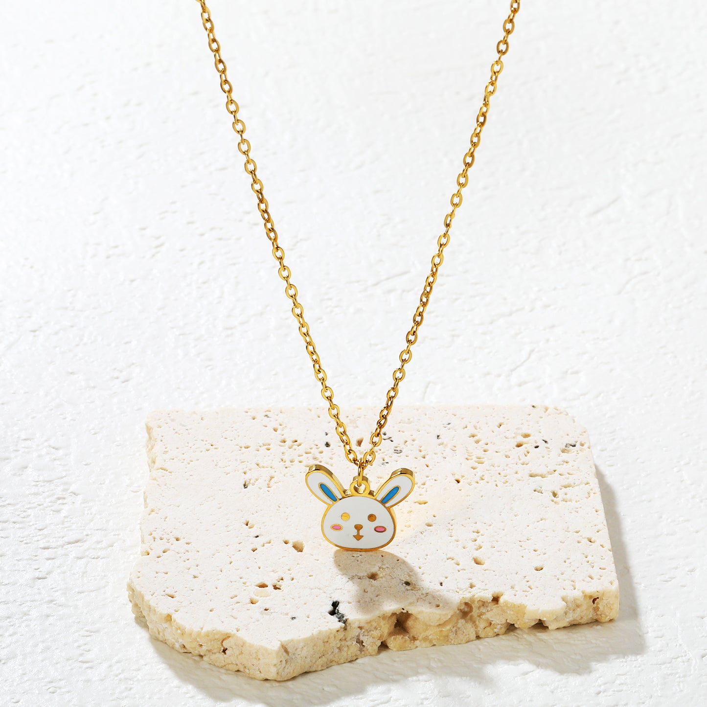 Wholesale Waterproof PVD Enamel Bunny Rabbit Head Necklace