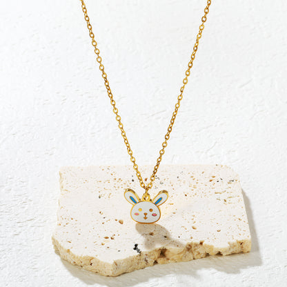 Wholesale Waterproof PVD Enamel Bunny Rabbit Head Necklace