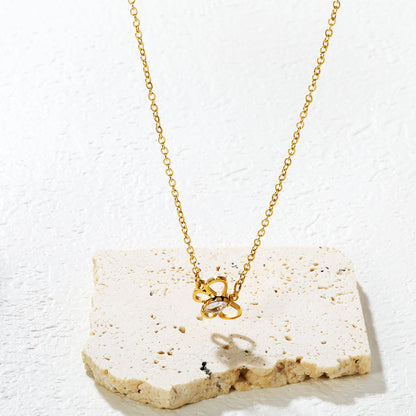 Bulk Waterproof PVD Gold Plated Openwork Flower Necklace CZ Center