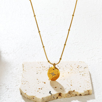Bulk Waterproof PVD Gold Textured Oval Tag Necklace CZ Center