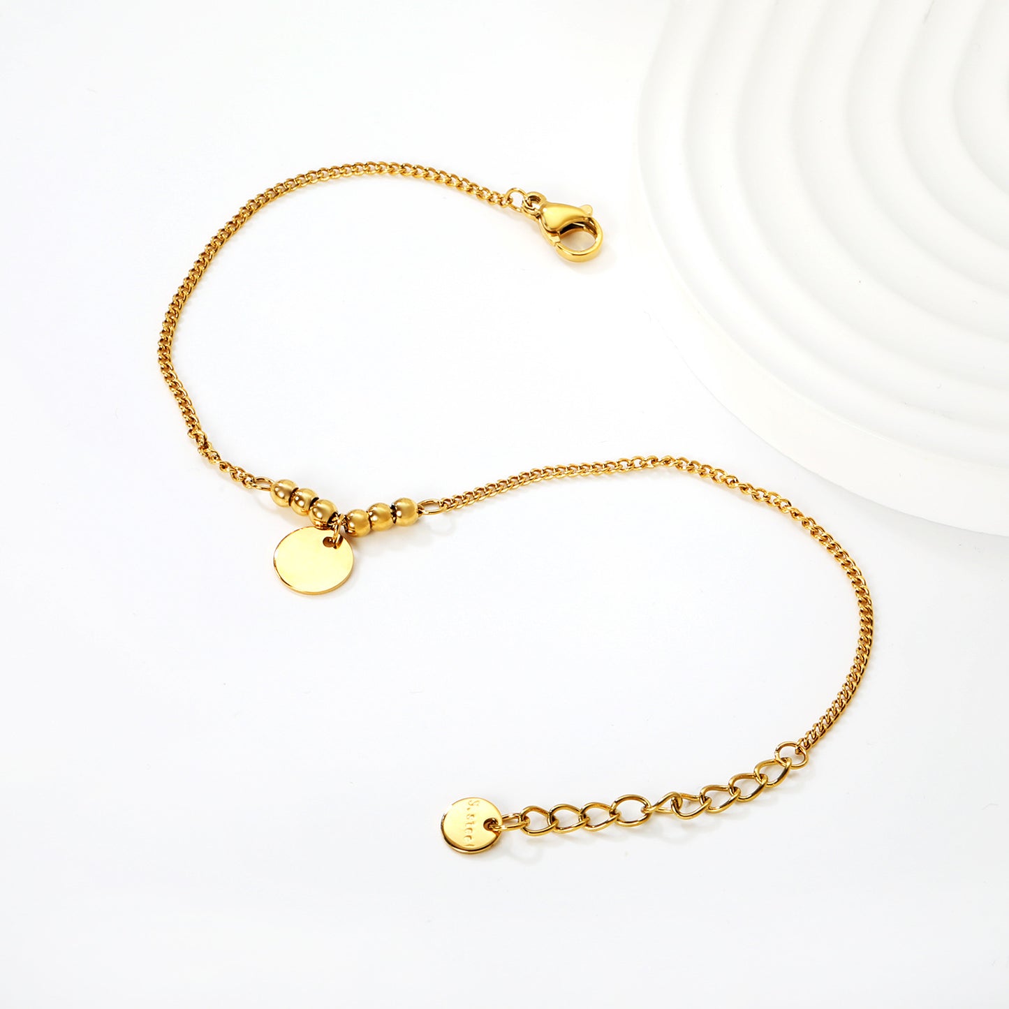 Bulk PVD Gold Minimalist Round Tag Dainty Stacking Bracelet