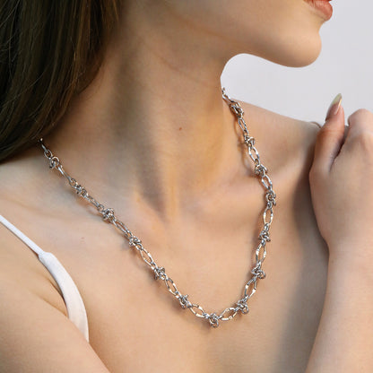 Bulk Silver Industrial Sculpted Knot & Oval Link Necklace