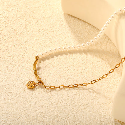 304L Stainless Steel Pearl Chain Necklace Rose Pendant Bulk