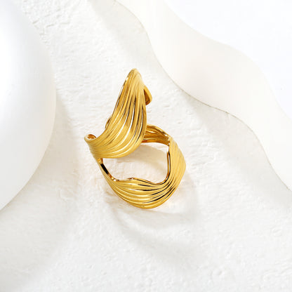 304L Stainless Steel Hollow Ripple Ring Supplier - 18K PVD Gold Plated