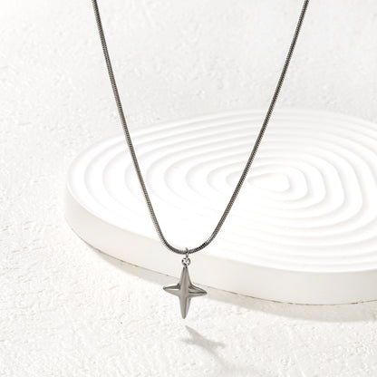 Wholesale Waterproof PVD Silver Sculpted 4-Point Star Snake Chain Necklace