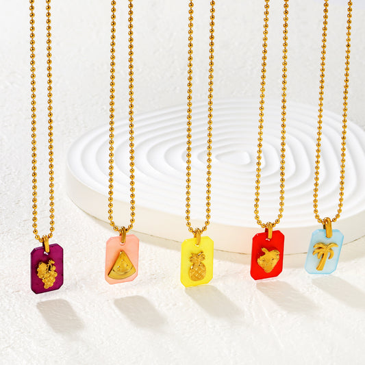 Bulk PVD Gold Colorful Enamel Square Tag Necklace Multi-Color