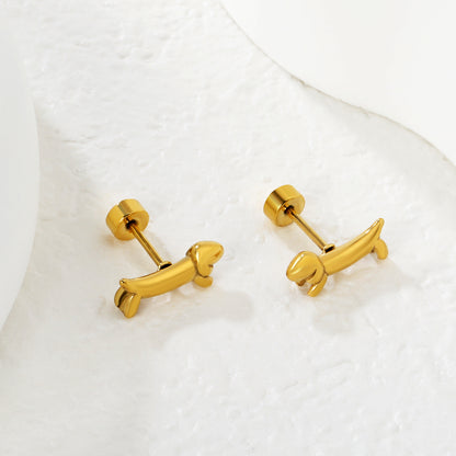 Waterproof Stainless Steel Dog Earrings | Cute Dachshund Studs