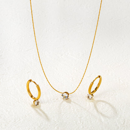 Bulk PVD Gold Solitaire Zircon Necklace & Pave CZ Huggie Set